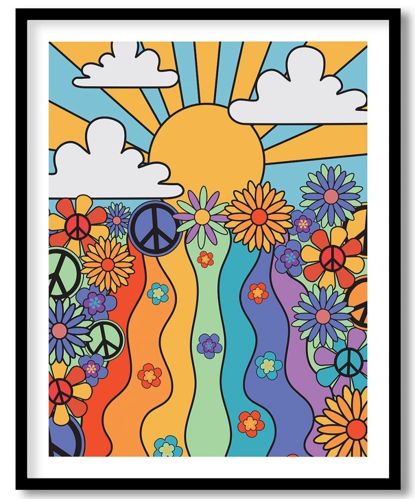 Vintage groovy sunshine landscape