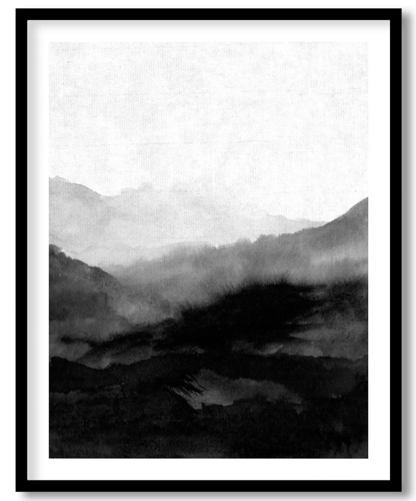 Abstract black dark ink landscape