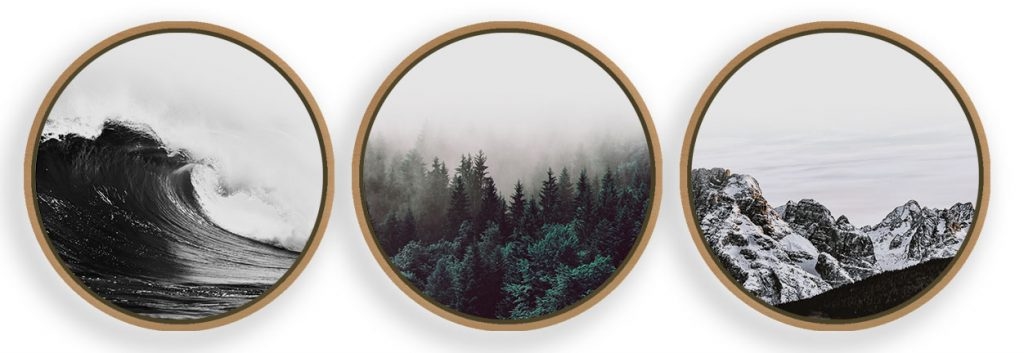 Set of 3 circle ocean, forest, mountain