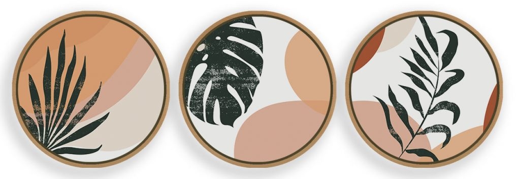 Set of 3 green boho leaf monstera botanical