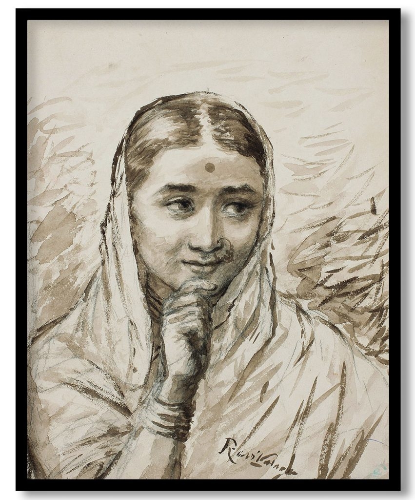 A study of a woman's face by Raja Ravi Varma