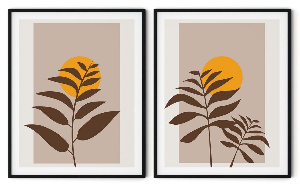 Set of 2 burnt brown minimal leaves #26