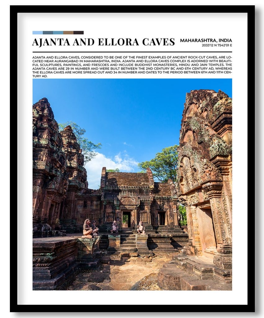 Ajanta And Ellora Caves, India pantone poster