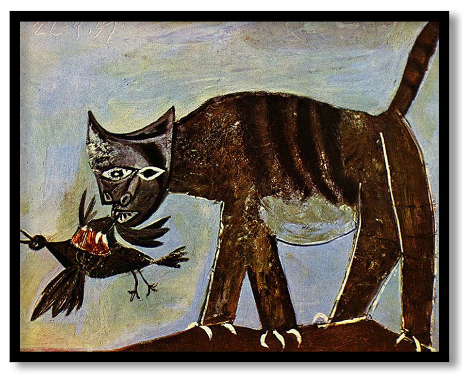 Cat catching a bird by Pablo Picasso (1939)