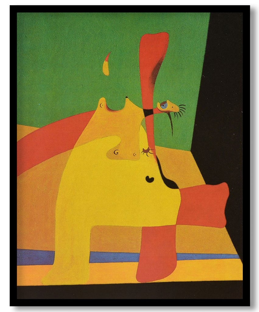 Flame in space and nude woman by Joan Miro (1932)