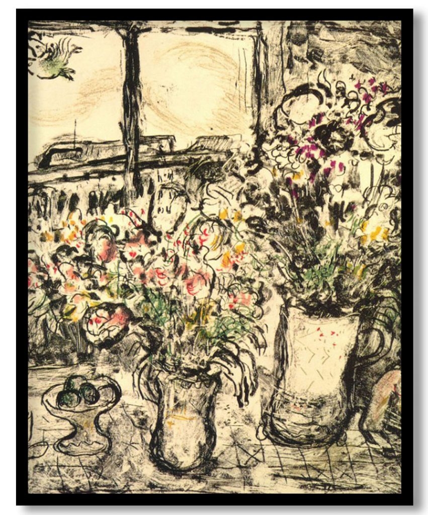 Flowers in front of window by Marc Chagall (1967)