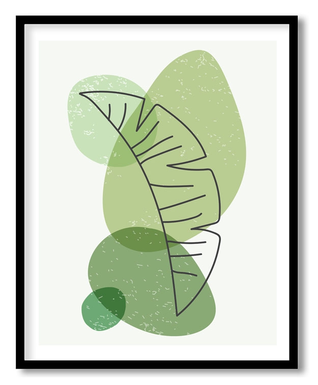 Abstract green spots line drawing long leaf