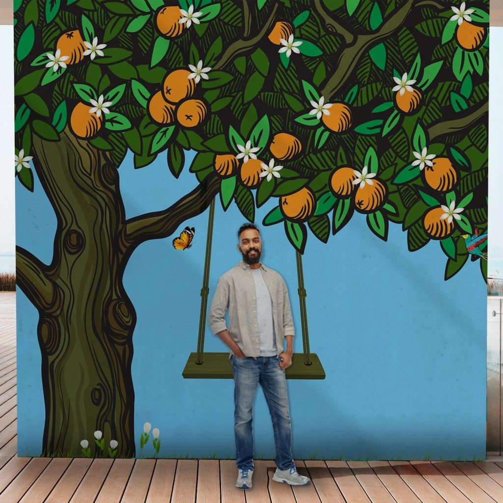 Orange tree with swing