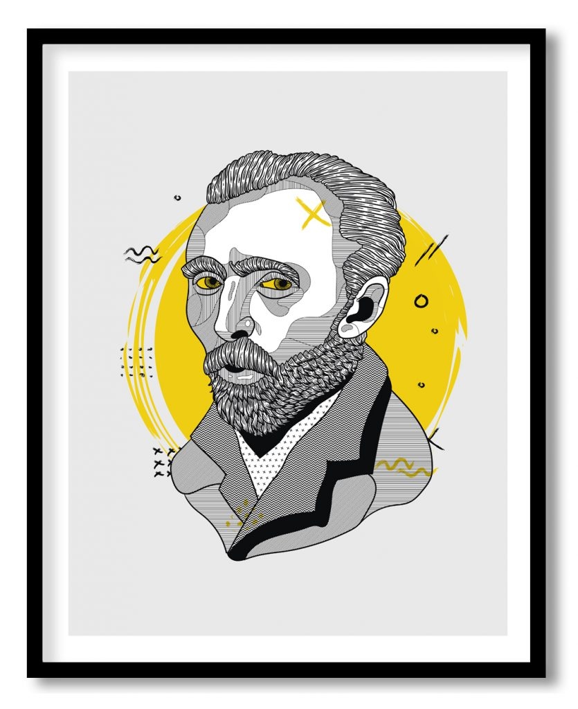 Yellow black portrait of Vincent van Gogh