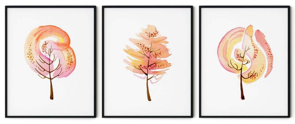 Set of 3 watercolor autumn tree #51