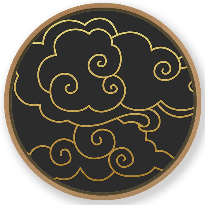 Dark minimal golden clouds - Circular Wooden Frame