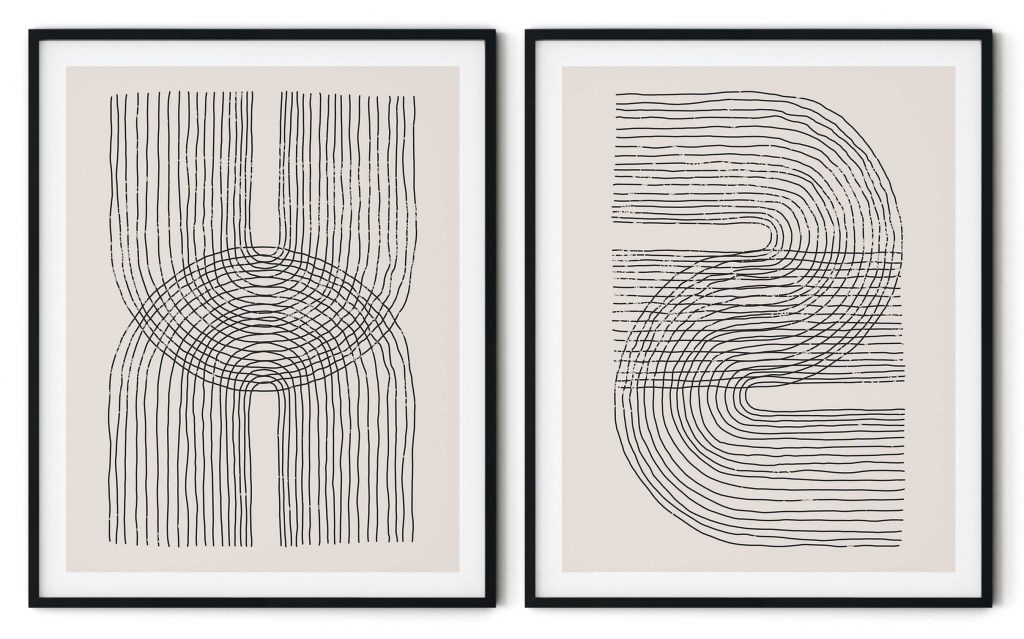 Set of 2 minimalist aesthetic line drawing shapes