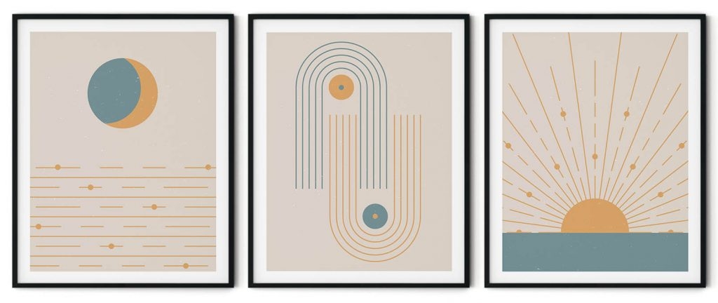 Set of 3 abstract boho sun