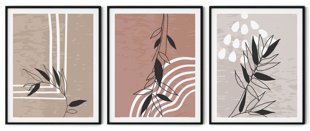 Set of 3 abstract minimalist black leaves