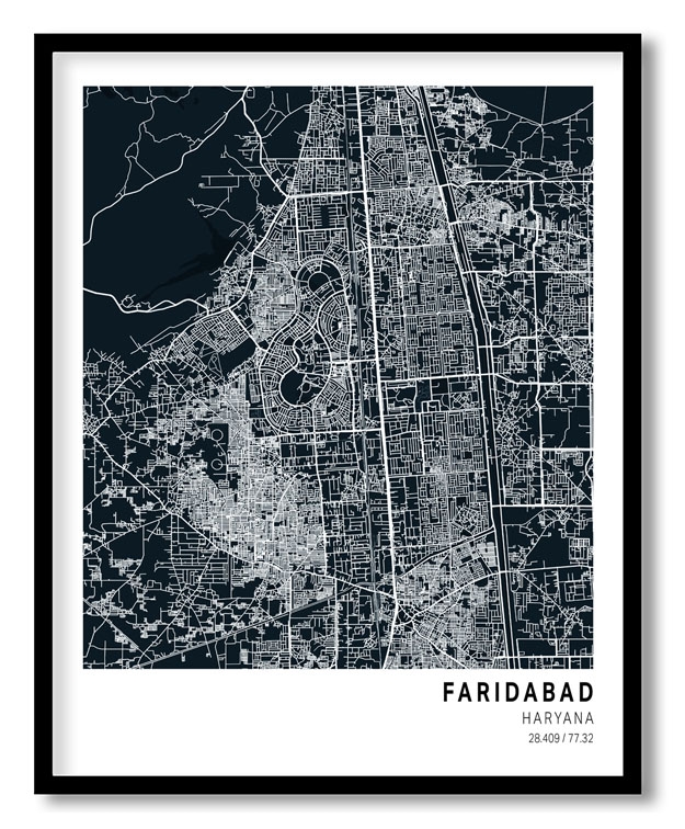 Pantone below blue map of Faridabad