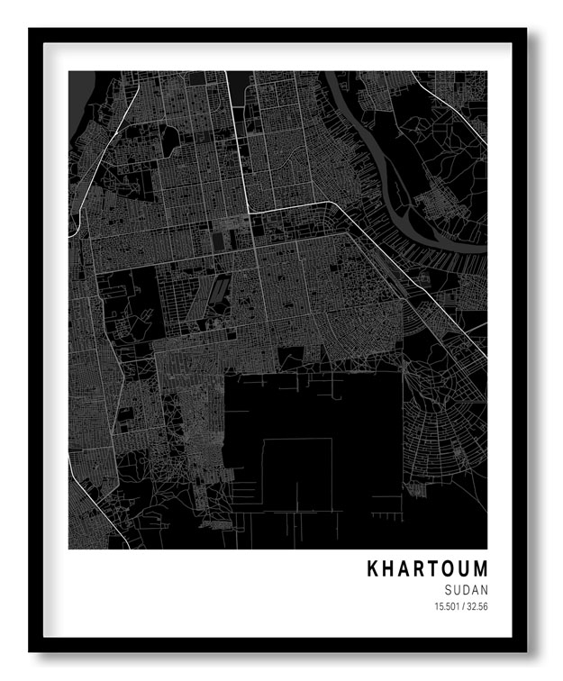 Pantone below black map of Khartoum