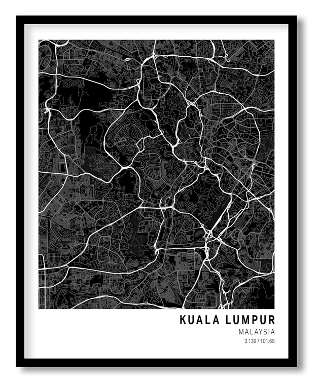 Pantone below black map of Kuala Lumpur
