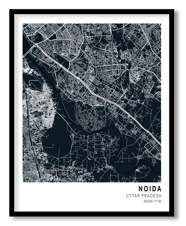Pantone below blue map of Noida