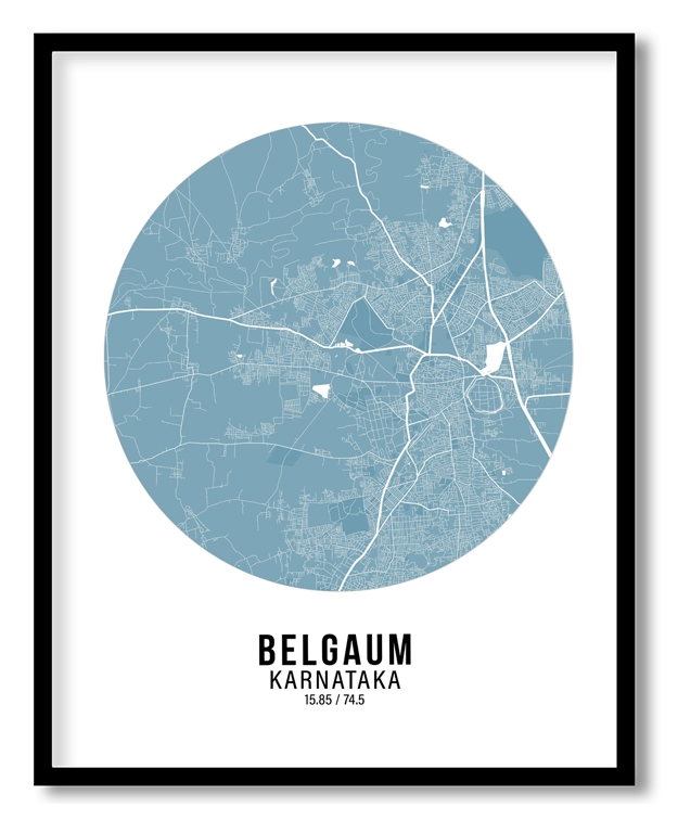 Circle poster sky blue map of Belgaum