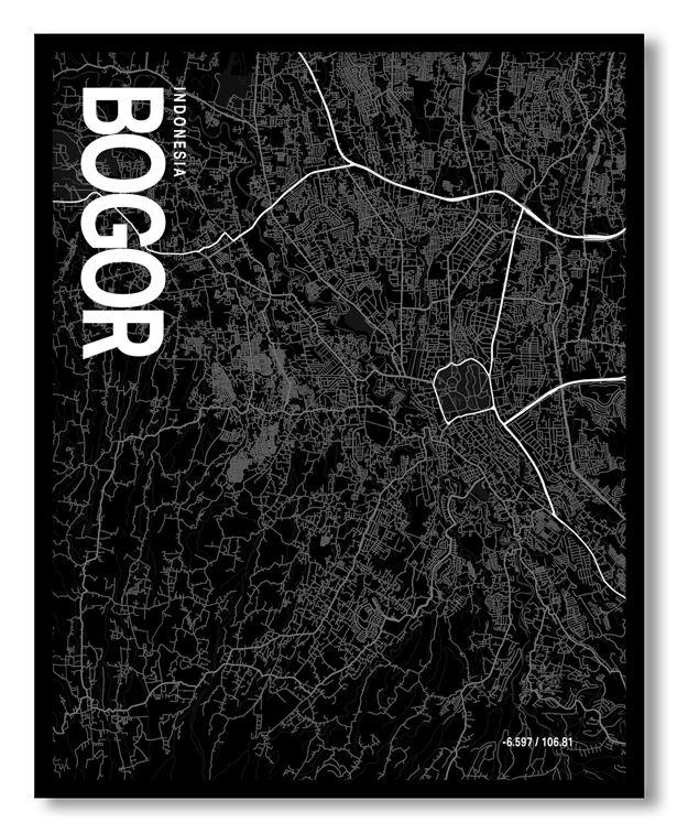 Bogor Map Art, Black & White, Poster style framed wall art