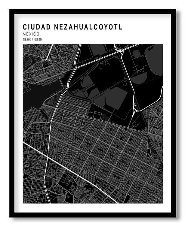 Pantone above black map of Ciudad Nezahualcoyotl