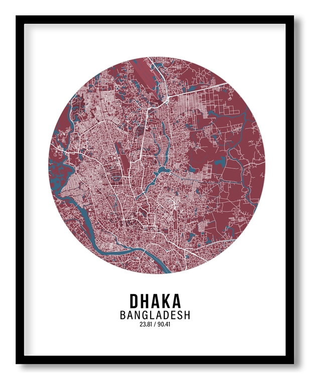 Circle poster red map of Dhaka