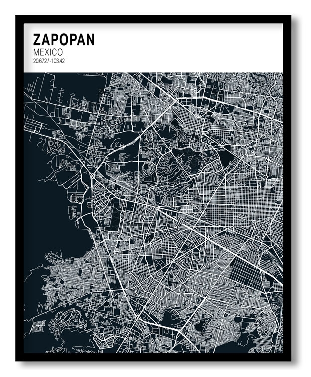 Strip above poster blue map of Zapopan
