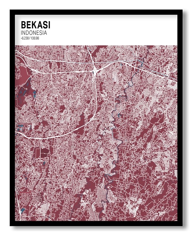 Strip above poster red map of Bekasi