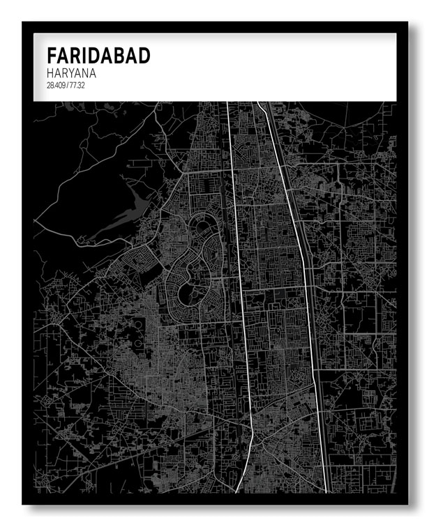 Strip above poster black map of Faridabad