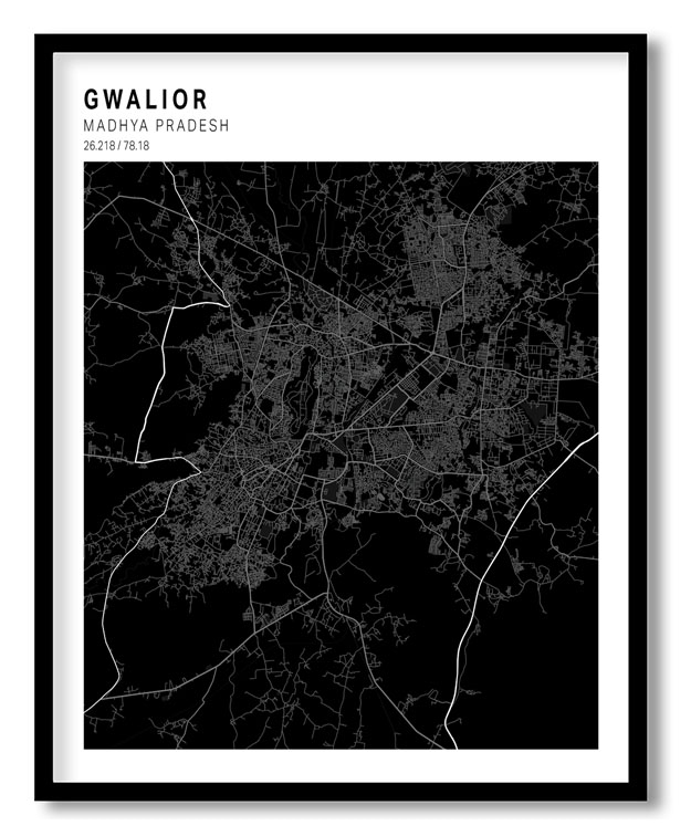 Pantone above black map of Gwalior