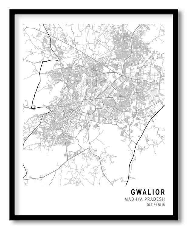 Pantone below white map of Gwalior