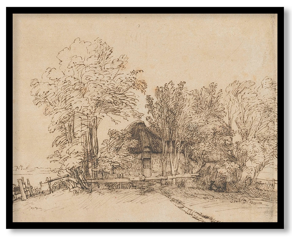 Cottage among Trees by Rembrandt van Rijn (ca.1650)