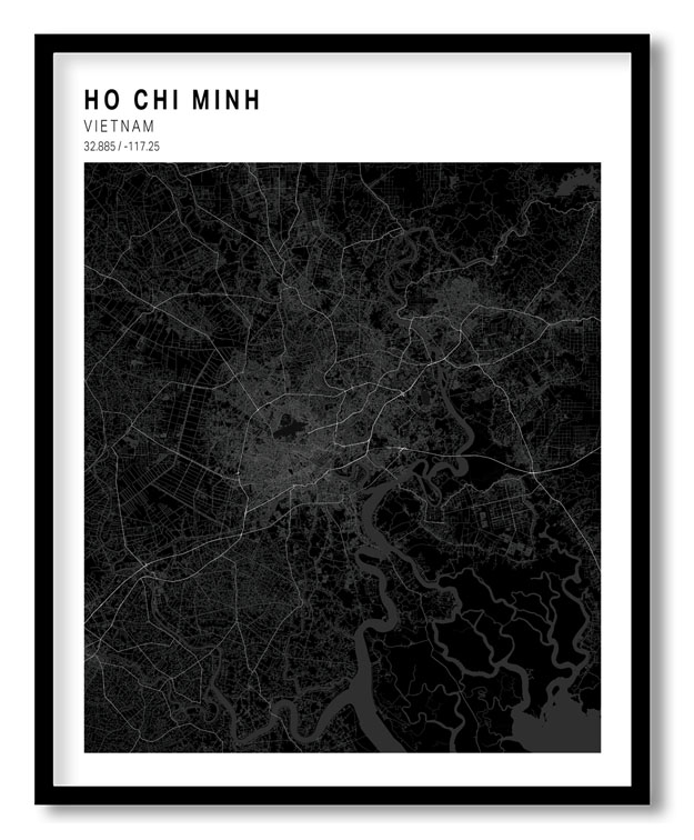 Pantone above black map of Ho Chi Minh