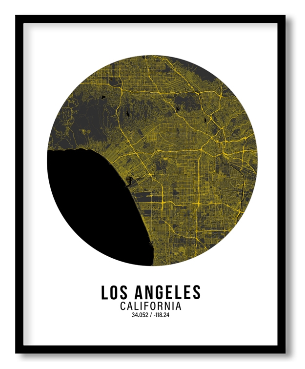 Circle poster yellow map of Los Angeles