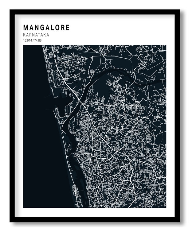 Pantone above blue map of Mangalore