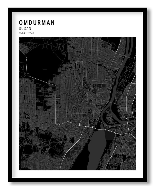 Pantone above black map of Omdurman