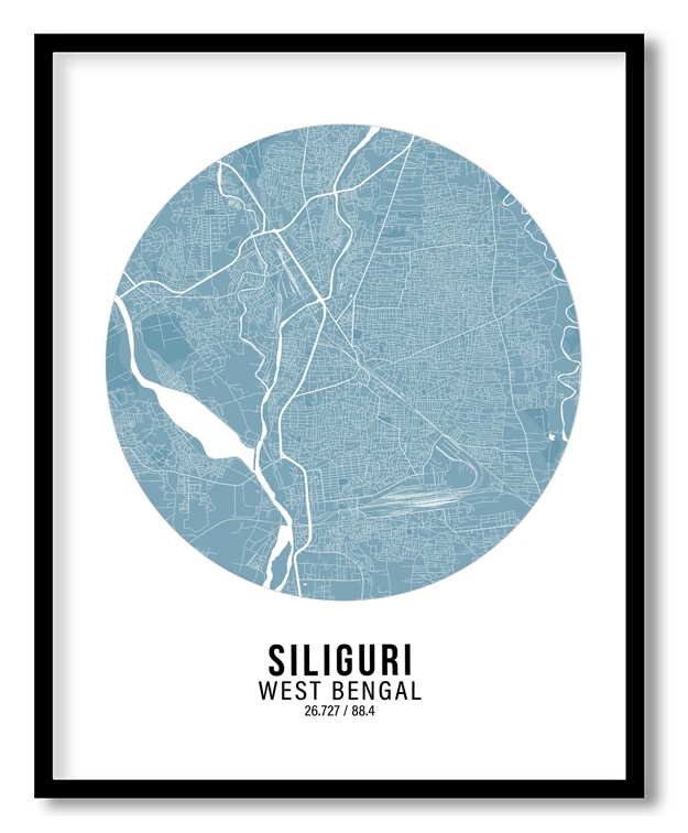 Circle poster sky blue map of Siliguri
