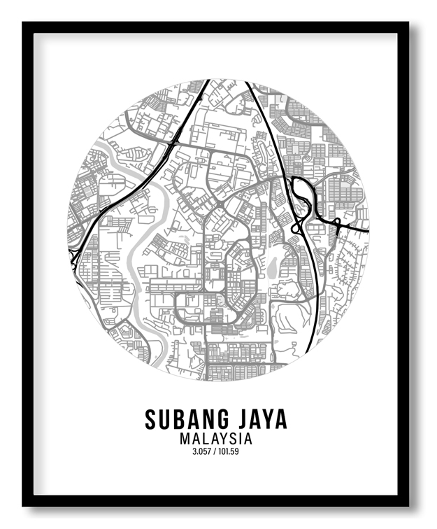 Circle poster white map of Subang Jaya
