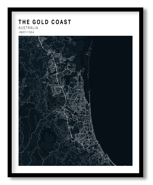 Pantone above blue map of The Gold Coast