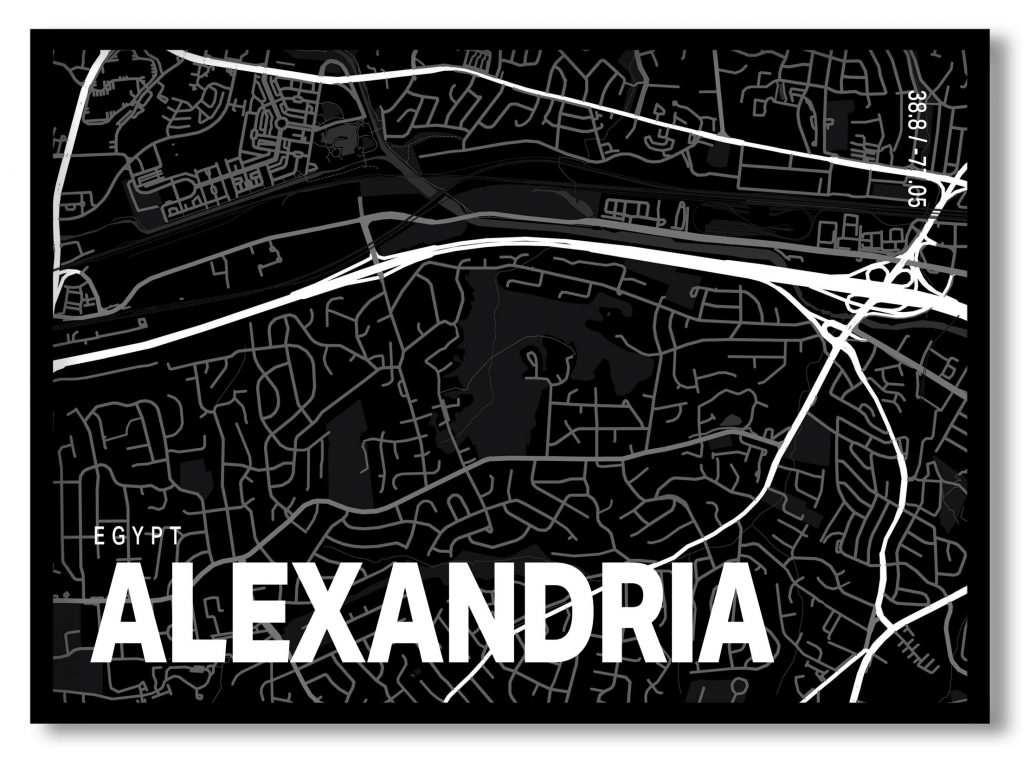 Black poster map of alexandria
