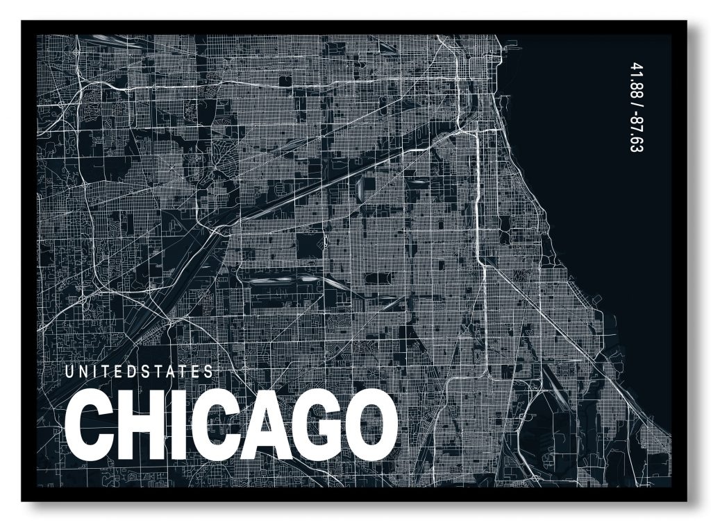 Blue poster map of chicago