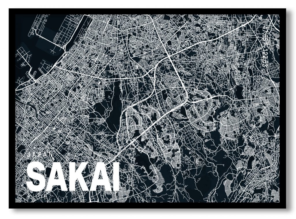 Blue poster map of sakai