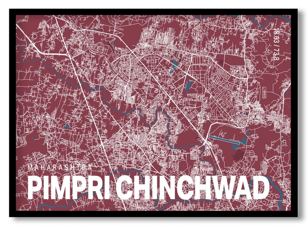 Red poster map of pimpri chinchwad