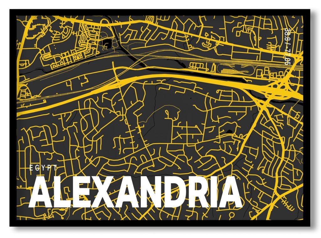 Yellow poster map of alexandria