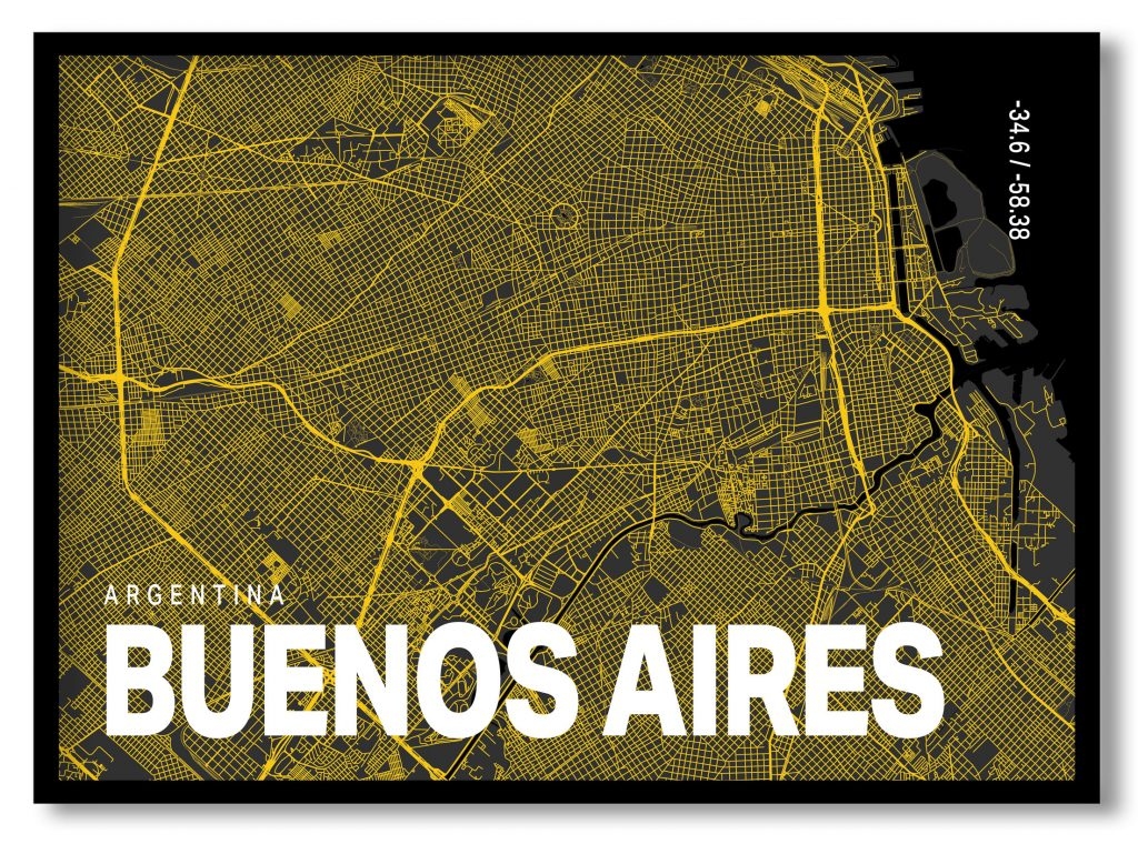 Yellow poster map of buenos aires