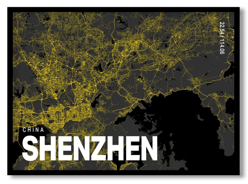 Yellow poster map of shenzhen