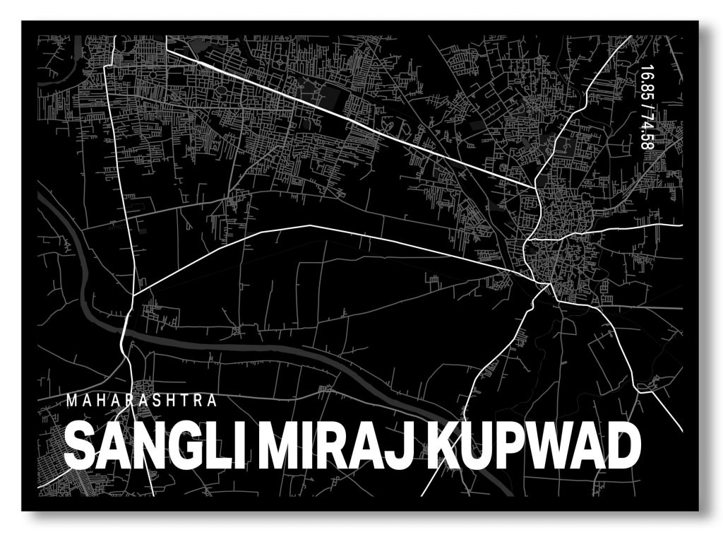 Black poster map of sangli miraj kupwad