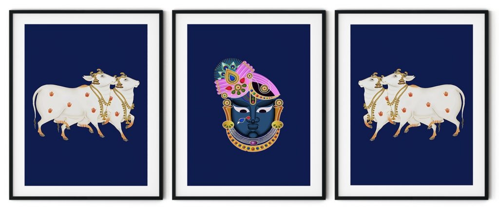 Set of 3 royal pichwai shrinathji and gaay