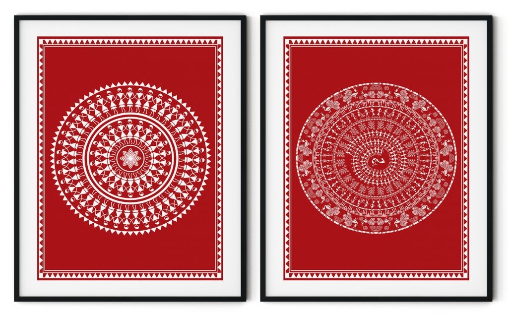 Set of 2 traditional warli tarpa and dhimsa dance