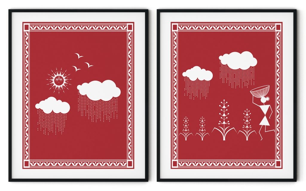 Set of 2 traditional warli megh and paus